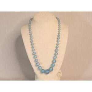 Resin Moonstone Necklace Baby Blue Graduated Beads Spring Clasp